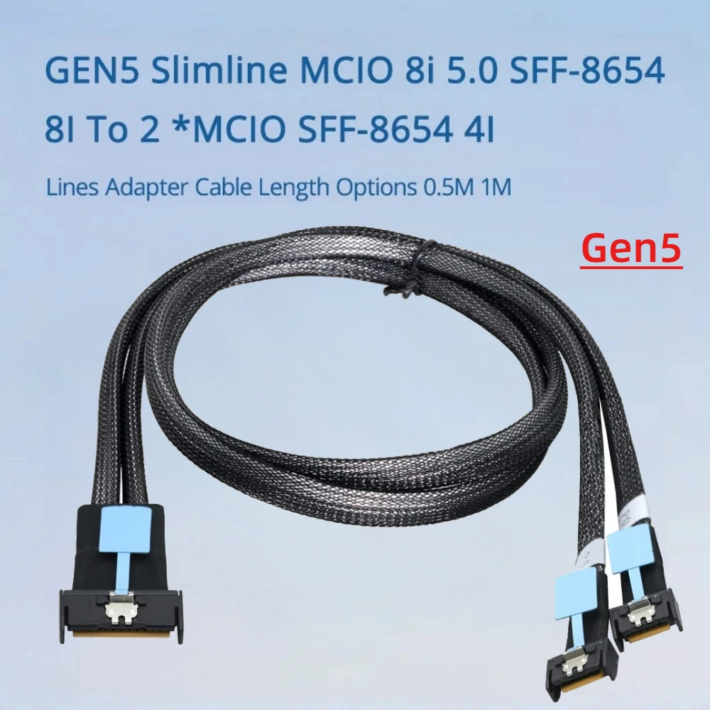

PCI Express 5.0 GEN5 Slimline MCIO 8i 5.0 SFF-8654 8I для двойного 2-портового 2 * MCIO SFF-8654 4I Серверный высокоскоростной кабель-адаптер 0,5 м 1 м