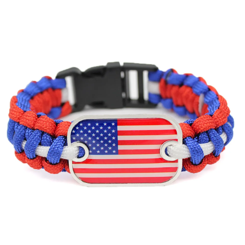 World Country Flag Bracelet for Men Women Glass USA France Spain Italy Turkey National Flag Paracord Bracelet Bangles Jewelry