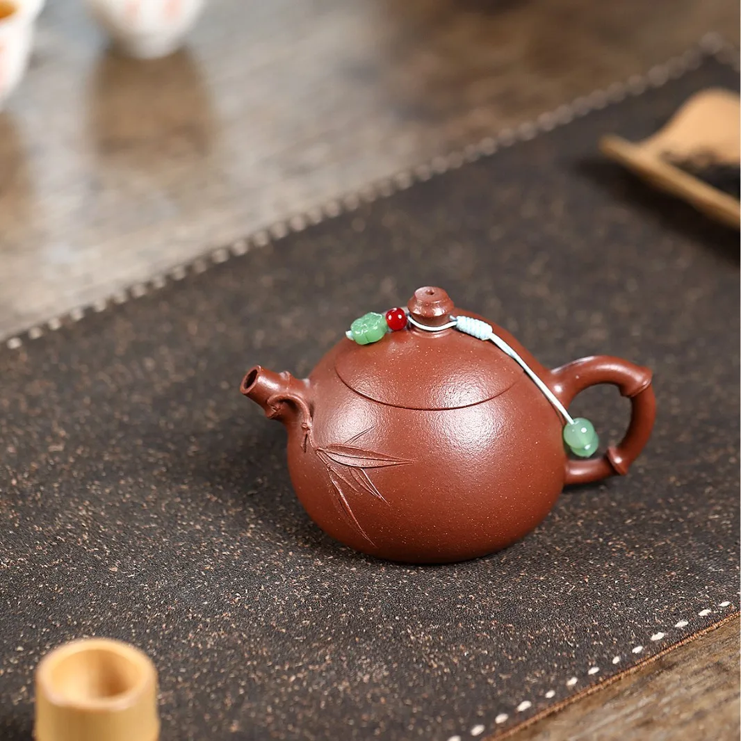 Handmade Yixing Purple Clay Pot Famous Ore Descending Slope Mud Bamboo Joint Wentan Teapot Inner Pile Ball Hole 140cc