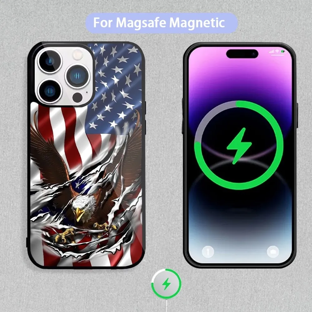 A-American Flag USA Eagles Phone Case For Magnetic Inductive Charging iPhone 11 12 13 14 15 Max Pro Mini Plus Shell