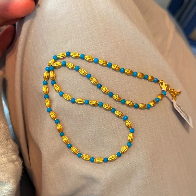 

Ретро подвески, классические круглые бусины, бирюзовое ожерелье, античное золото, легкая роскошная цепочка на воротник в форме челнока, банкетные украшения