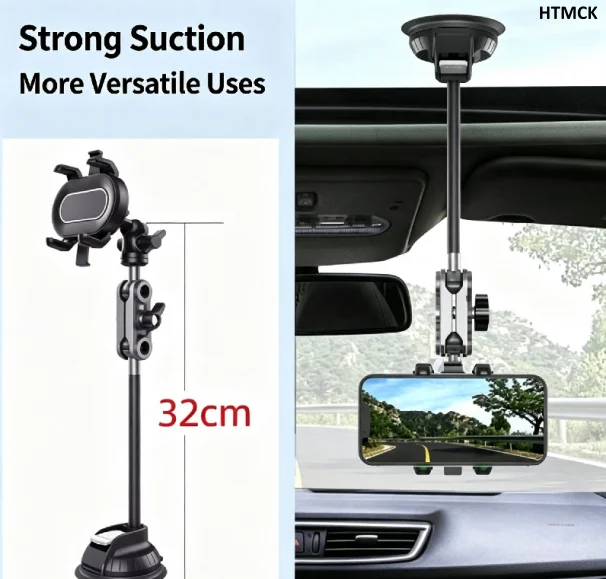 Suporte de Celular para Carro com Gravação de Vídeo, Braço Mágico Universal com Sucção, Suporte de Celular para Para-brisa/Vidro, para Gravação de Vlog