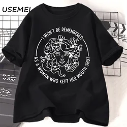 여성 캐주얼 라운드넥 반팔 티셔츠, 여성 코튼 티셔츠, 여성 파워 티셔츠, I Won't Be Remember