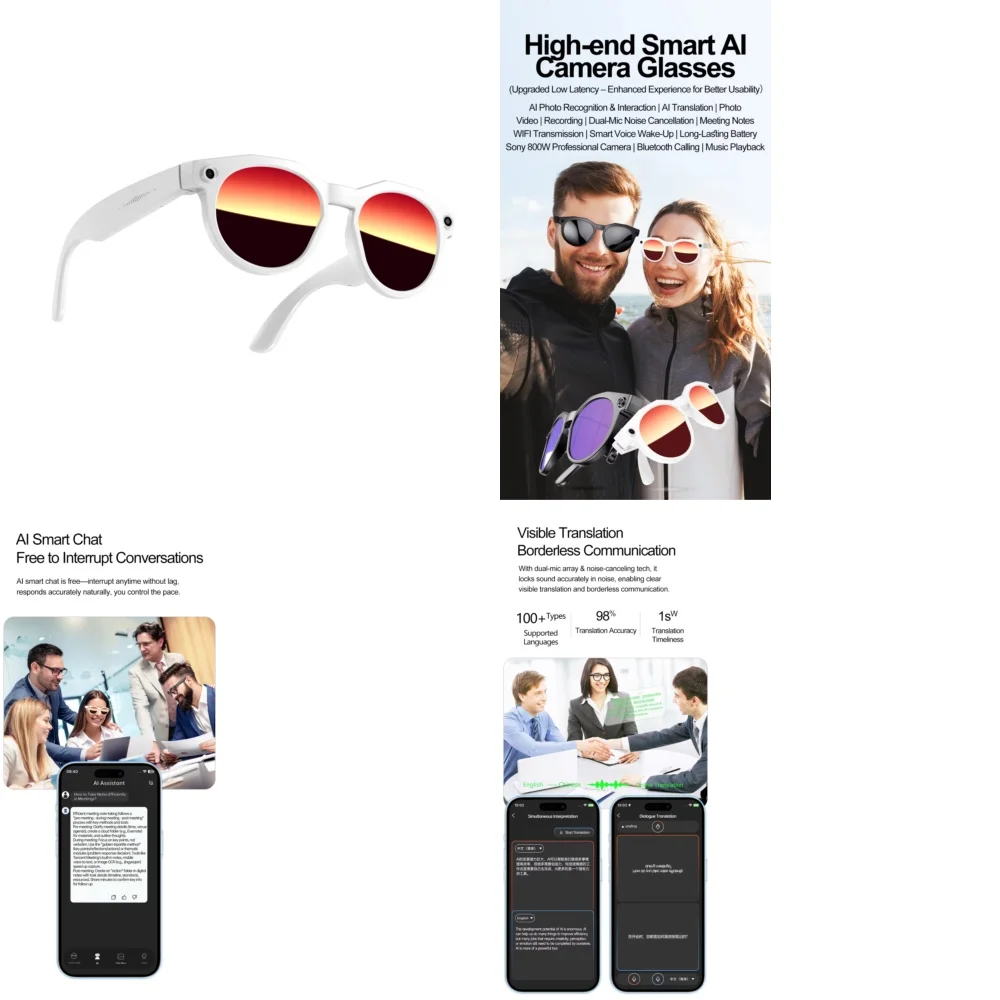 

2026 Smart Sunglasses for AI Camera 8MP 800W Wireless Bluetooth 5.4 Conduction Eyewear for Phone Calls Video Recording