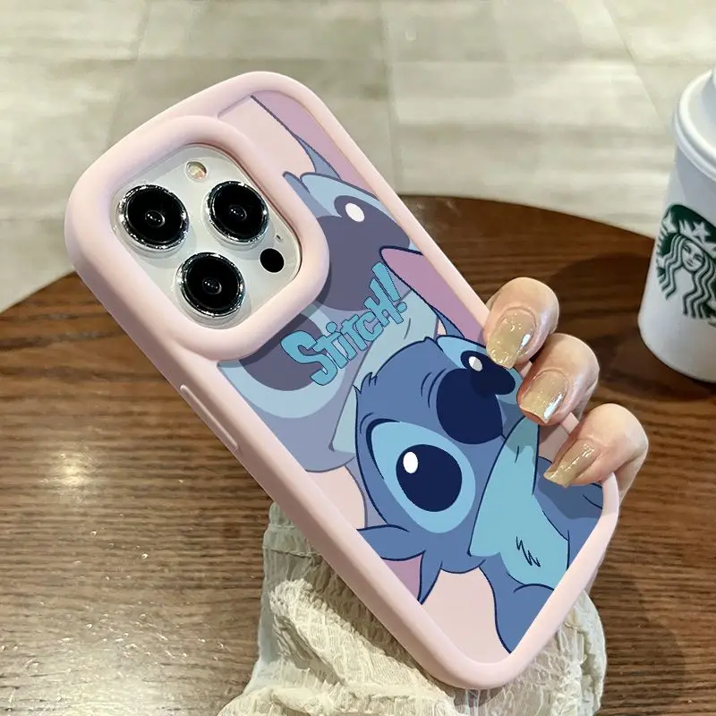 Cute Disney Pink Stitch Couple Phone Case For iPhone 11 12 13 14 15 Pro Max X XR XS MAX 8 7 Plus Silicone Shockproof Cases Cover image 3