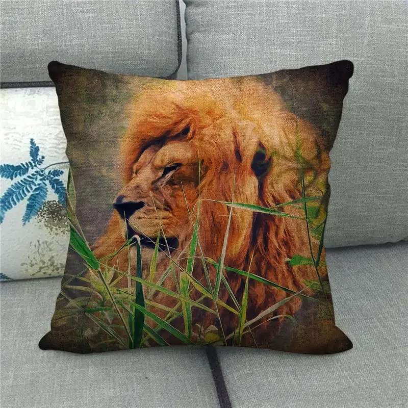 Lion Tiger Zebra Printed Linen Cushion Cover Home Decorative Pillow Covers Ferocious Animals Pattern Decor Pillowcase 45x45cm