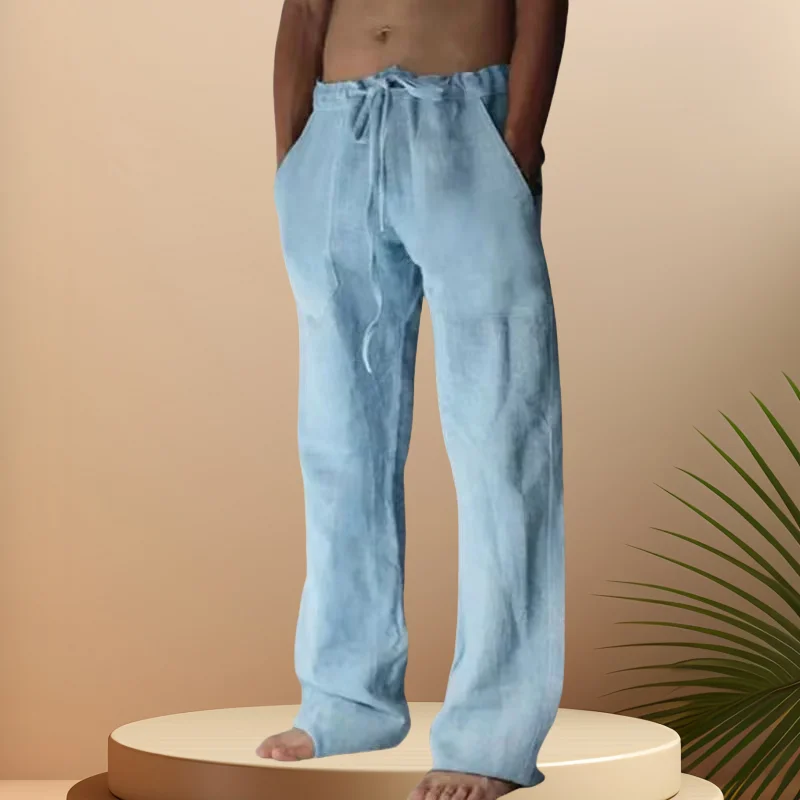 New Men's Beach Pants Daily Versatile Outdoor Leisure Fitness Simple Cotton Hemp Texture Loose Long Pants for Spring Summer