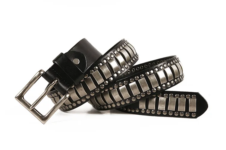 

Luxury Real Genuine Leather Belt With Rivet Male Metal Buckle Handmade Pure Cowhide Retro All-match Casual Jeans Soft Belt