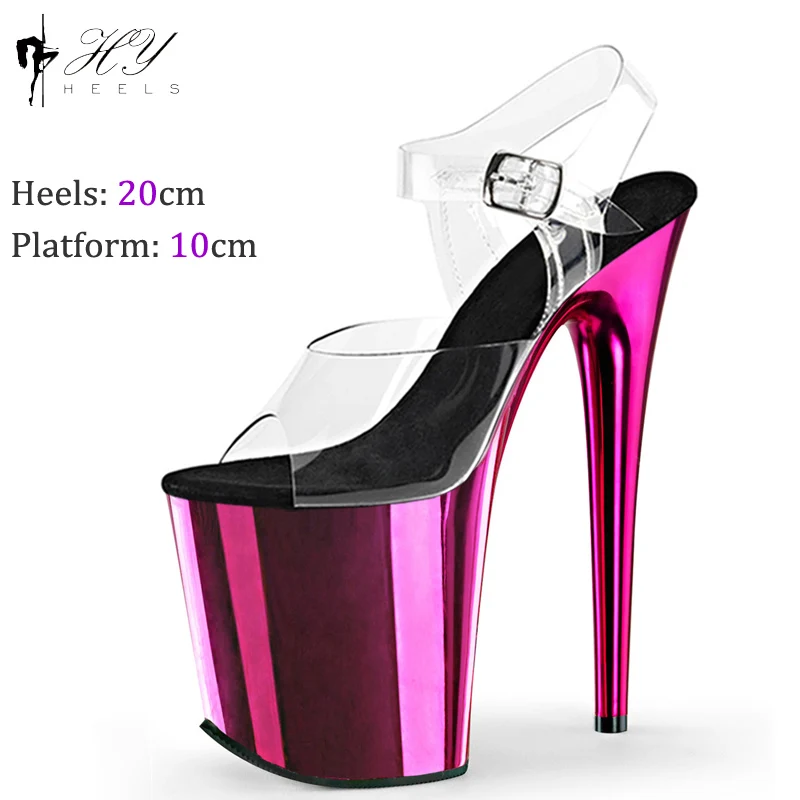 8 Inch/20cm Chrome Platform High Heel Sandals Transparent Upper Stiletto Heels Pole Dancing Sandals For Fashion Models Shoes