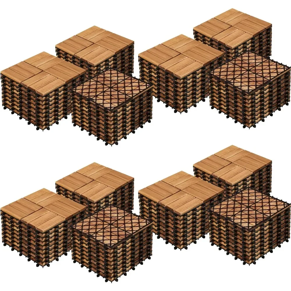 Revêtement de sol imperméable en acacia, 108 pièces de bois de feuillus imbriqués, pour une utilisation en extérieur, 12 en effet x 12 pouces