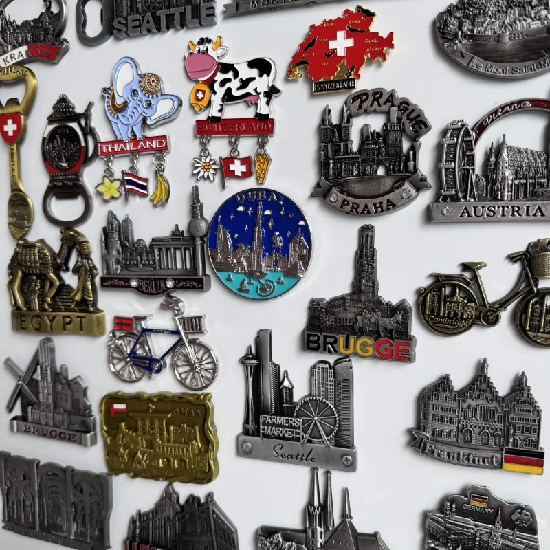 Metal Fridge Magnets Thailand Monaco Seattle Dubai Brugge Egypt Oman Austria Munchen Berlin Krakow Germany Prague Switzerland - view 3