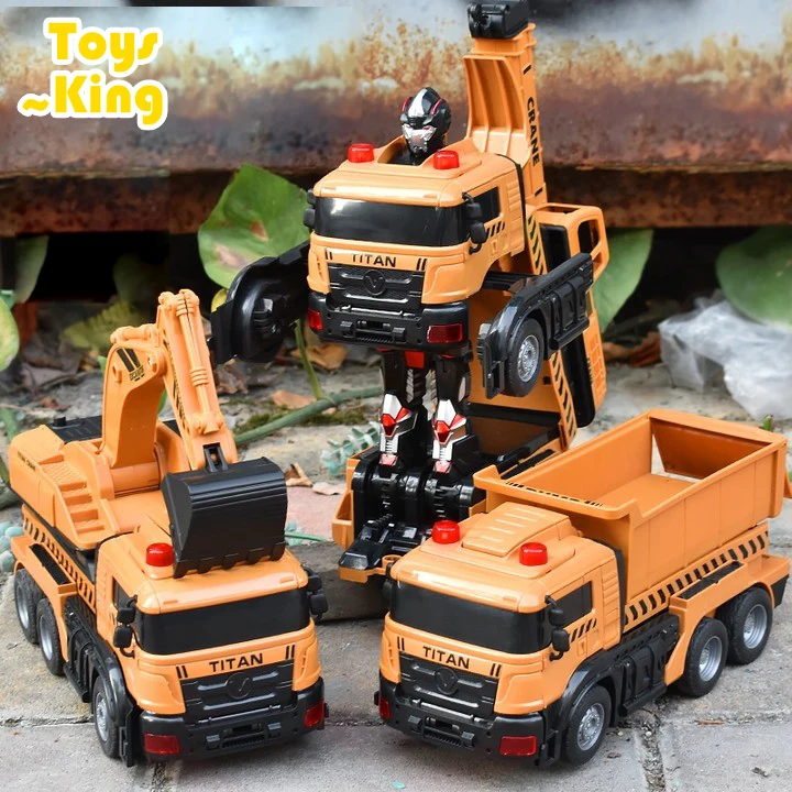 RC Car Wireless Remote Control One Key Deformation Automobile Robot Engineering Vehicle Mixing Excavation Children Toys for Boy