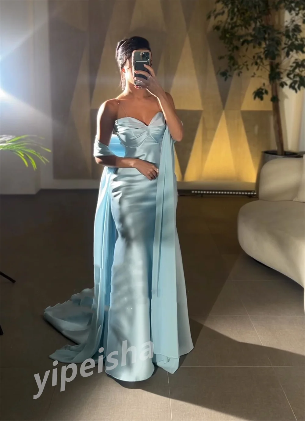 Funkeln exquisite hochwertige Satin drapiert Abschluss ball Meerjungfrau träger los maßge schneiderte Anlass Kleid lange Kleider