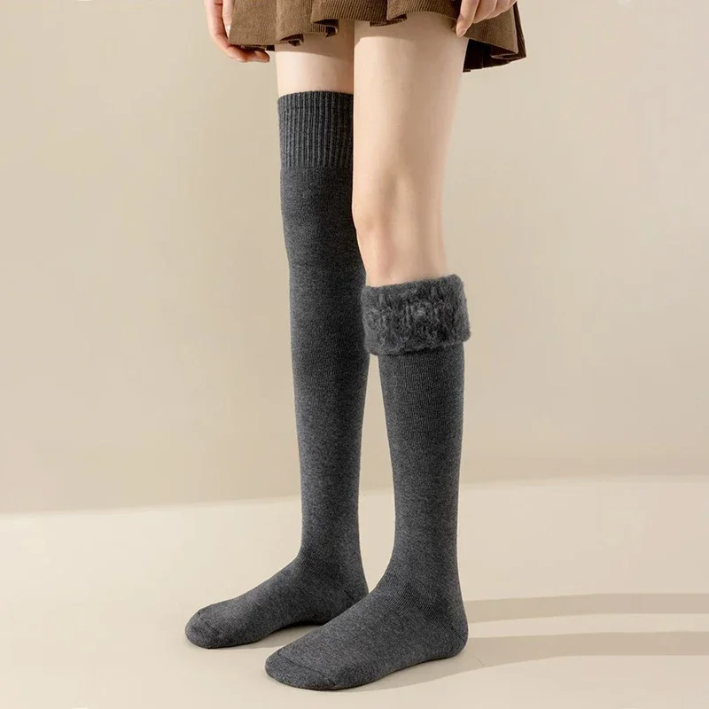 3 pairs of winter warm coral fleece knee socks plush home sleeping floor long socks solid soft thigh high