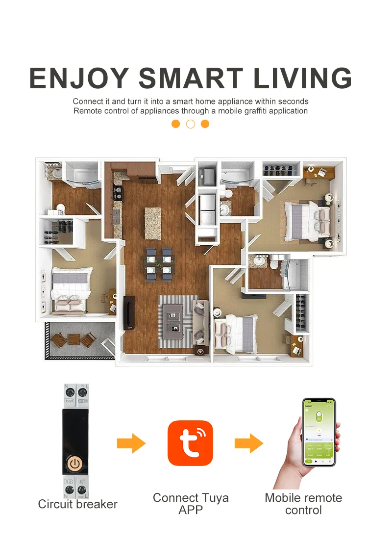 DIN-Schienen-WLAN-Schutzschalter mit Sprachfernsteuerung, Messfunktion, Überstrom- und Überspannungsschutz, Smart-Schalter mit Timer, 63A, Tuya-App – Detail 5