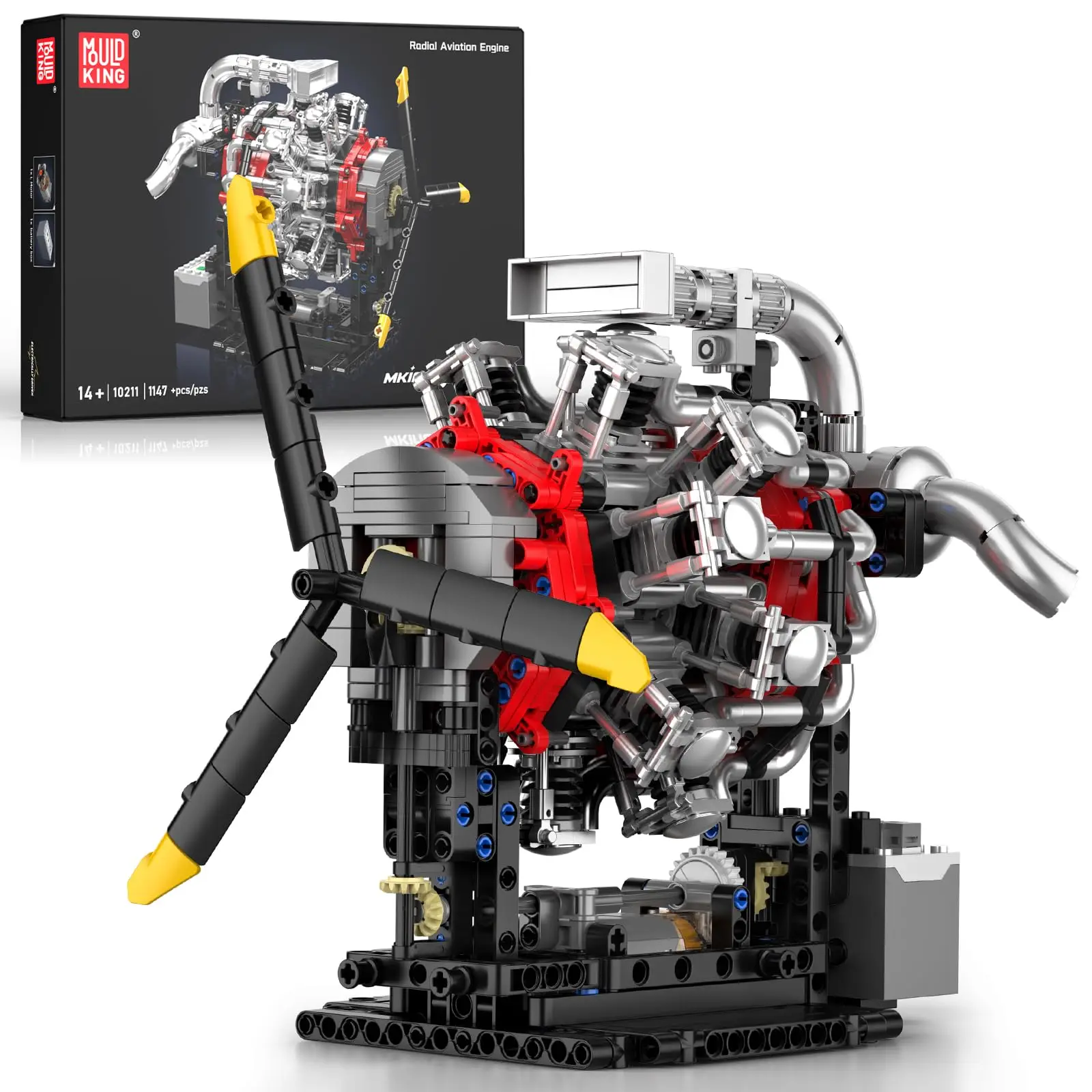 Mould King 10211 Kit modello motore aereo da lavoro, display educativo STEM alimentato da 1147 pezzi per 14+ adolescenti e adulti, idea regalo