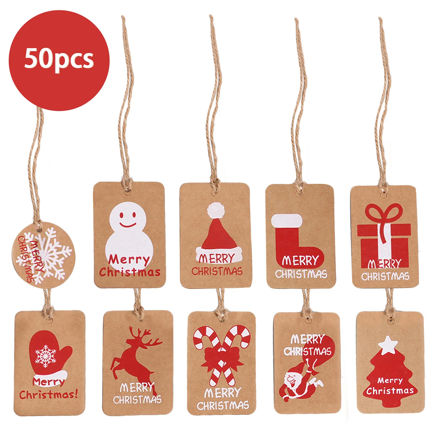 

50pcs Brown Kraft Christmas Gift Tags Labels with 32ft Twine for Christmas Wedding Party Holiday Favor Gift Wrapping