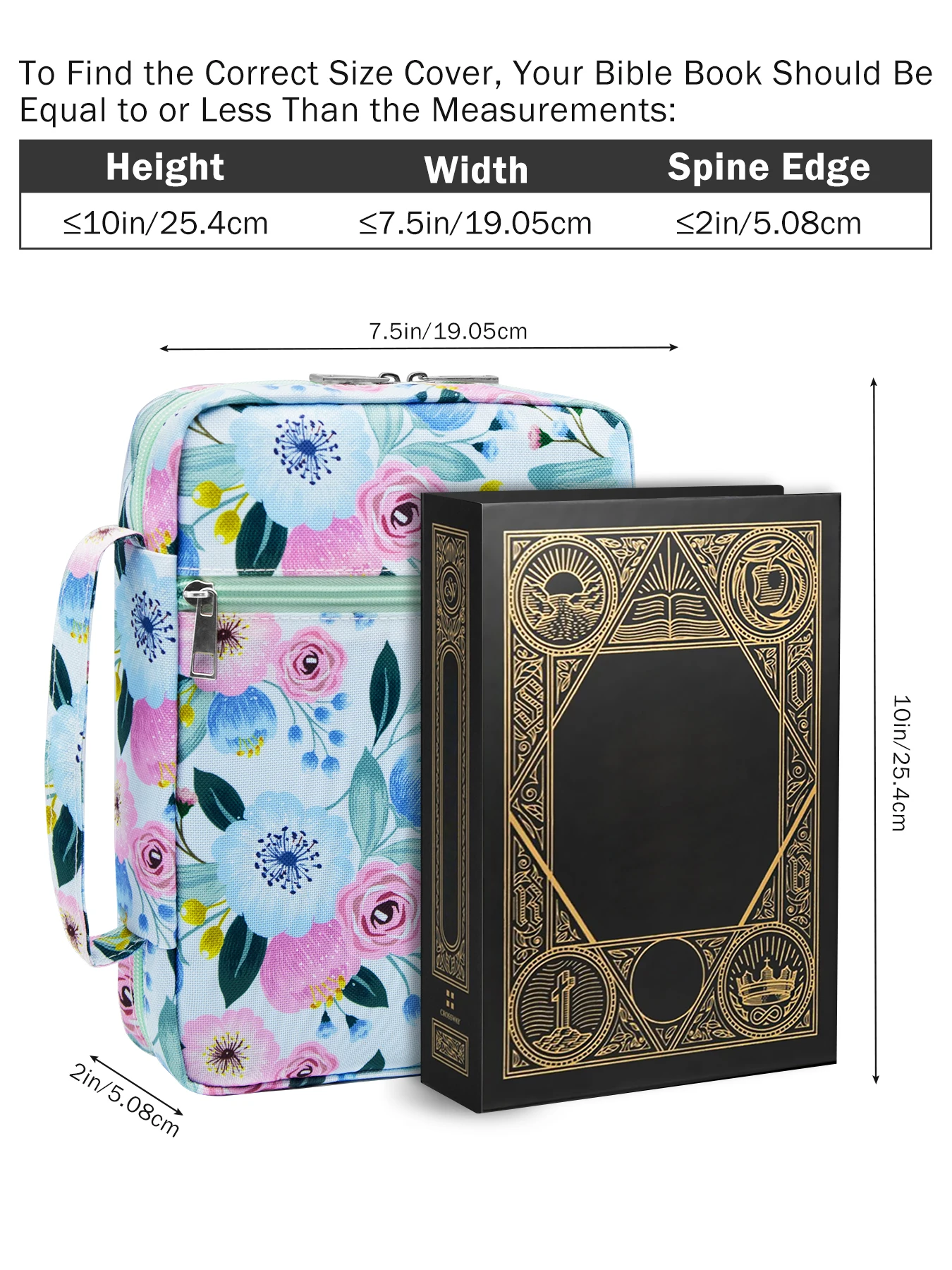 Bible Cover, Floral Bible Case With Handle & Pocket, Bible Book Case Carrying Organizer Bag With Bookmark, For Girls Catholic