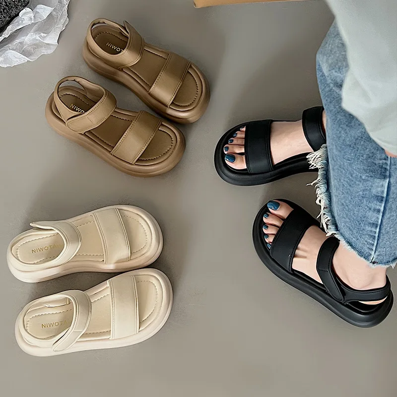 

Flat-soled sandals women's 2024 new summer outer wear thick-soled soft-soled Velcro Roman casual sports beach shoes