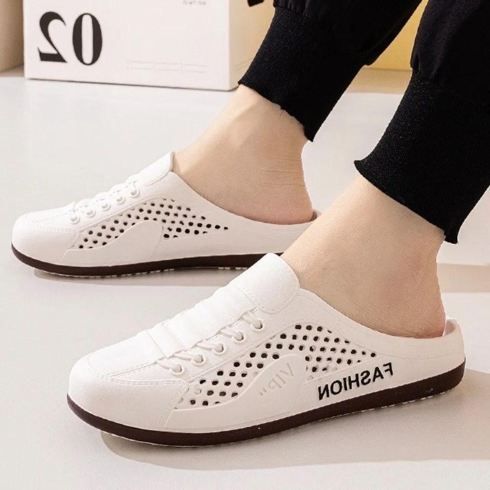 Comfortable PVC Men's Slippers Non-Slip Slip-On Mesh Slippers Easy-To-Wear Lightweight Summer Sandals Summer