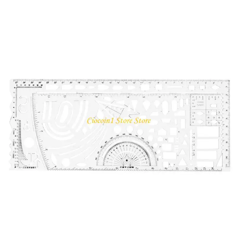 A3PC Geometric Ruler with Movable Protractors and Small Ruler Plastic Measuring Draft Rulers Drawing Template Measuring Tool