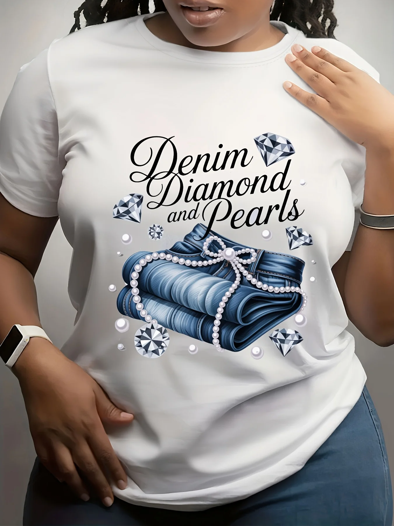 T Shirt with a Denim Diamond And Pearl Pattern, Comfort Fit Men's Tee, Crew Neck Tee, Ultra Soft, Breathable, Moisture Wicking,
