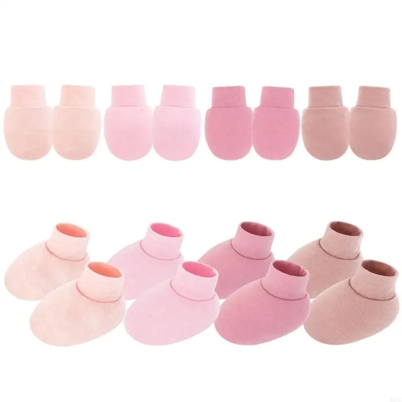 A5YC 1 ชุดผ้าฝ้ายทารกแรกเกิด Anti Scratch Mittens และ Booties ชุด Soft Breathable ถุงเท้าเด็กถุงมือสำหรับทารกผิวป้องกัน