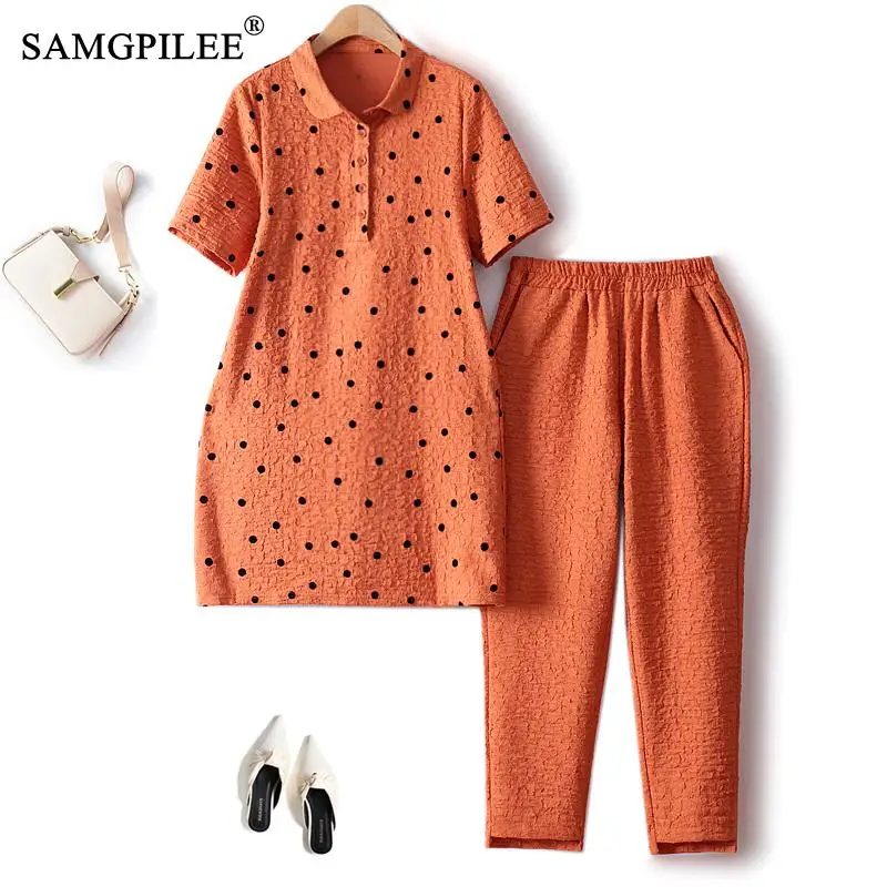 

Summer Outfits For Women 2023 New Pleated Fabric Mid Length Turn Down Collar Top With Cropped Trousers Two Piece Set For Womens