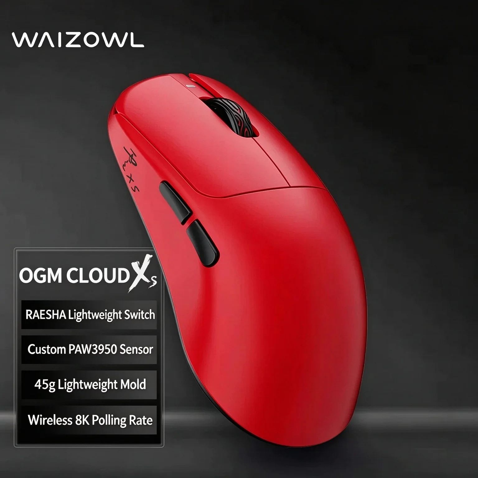Waizowl Cloud XS Wireless Gaming Mouse PAW3950 8K Polling Rate 45g Ultra Lightweight Small Hand Bluetooth Tri Mode Esports Mouse