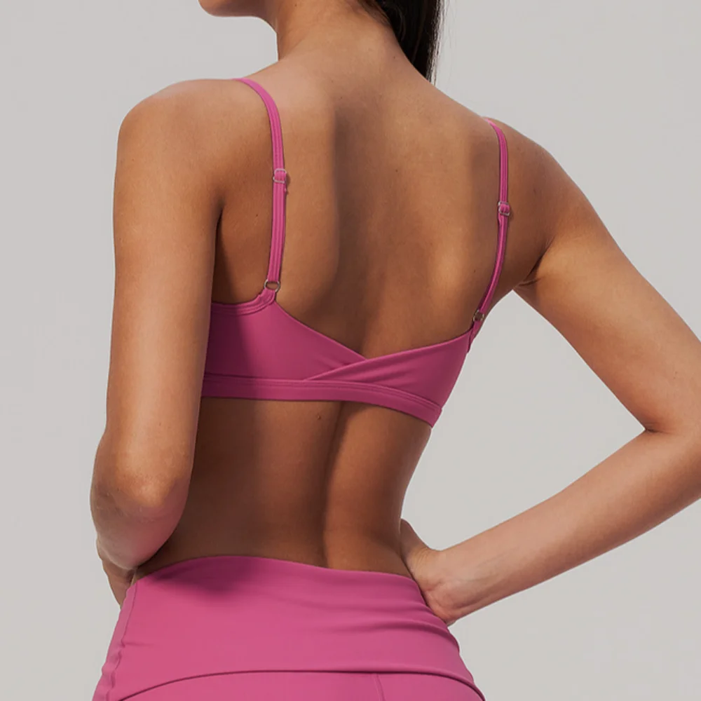 Women's Backless Deep V Neck Padded Sports Bra Adjustable Straps Pushup Yoga Top Fitness Tank Vest Running Workout Gym Underwear