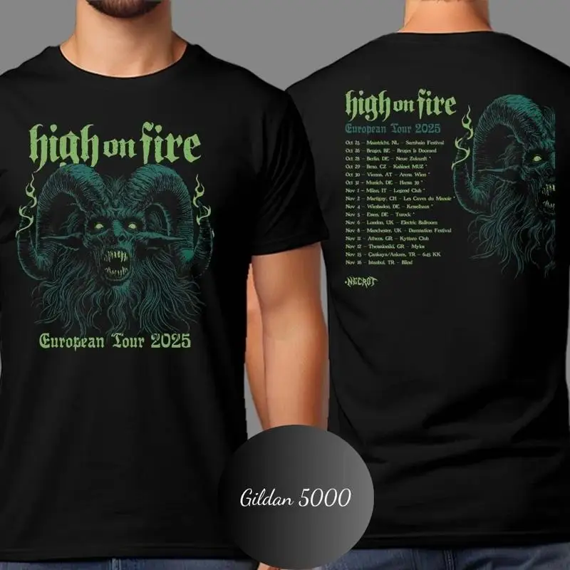 High On Fire Tour europeo y británico 2025 Lista de ciudades Kicks Off camiseta nueva