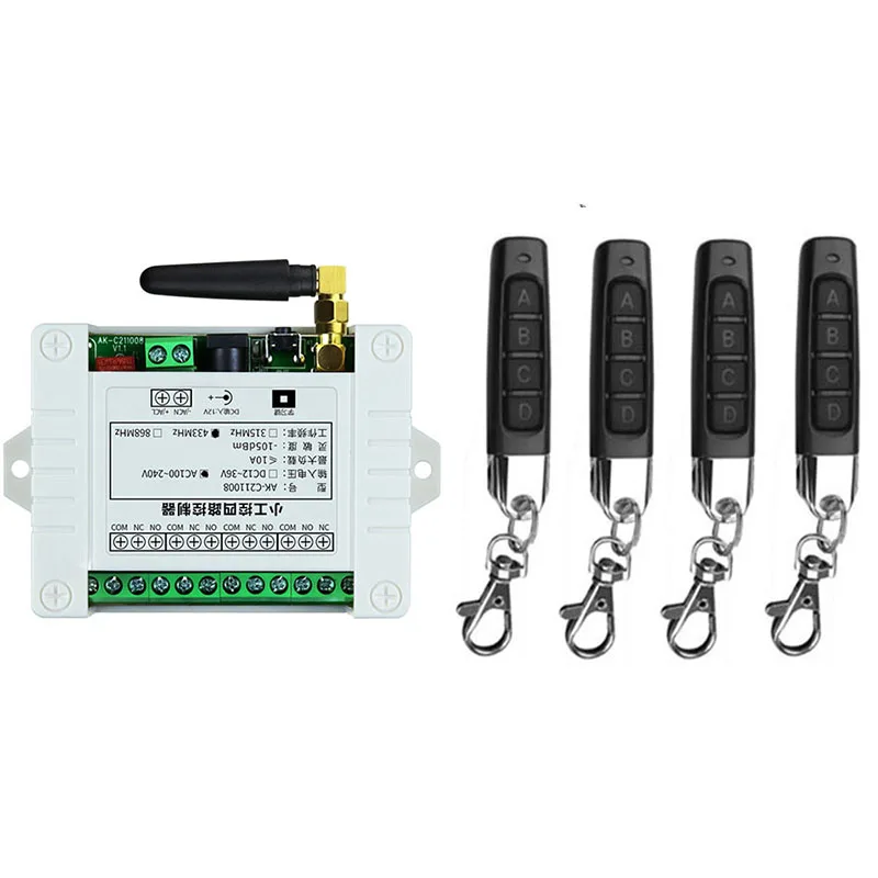 433Mhz AC 110V 220V 4CH Wireless RF Remote Control Light Switch 10A Relay Output Radio Receiver Module+Remote garage door opener