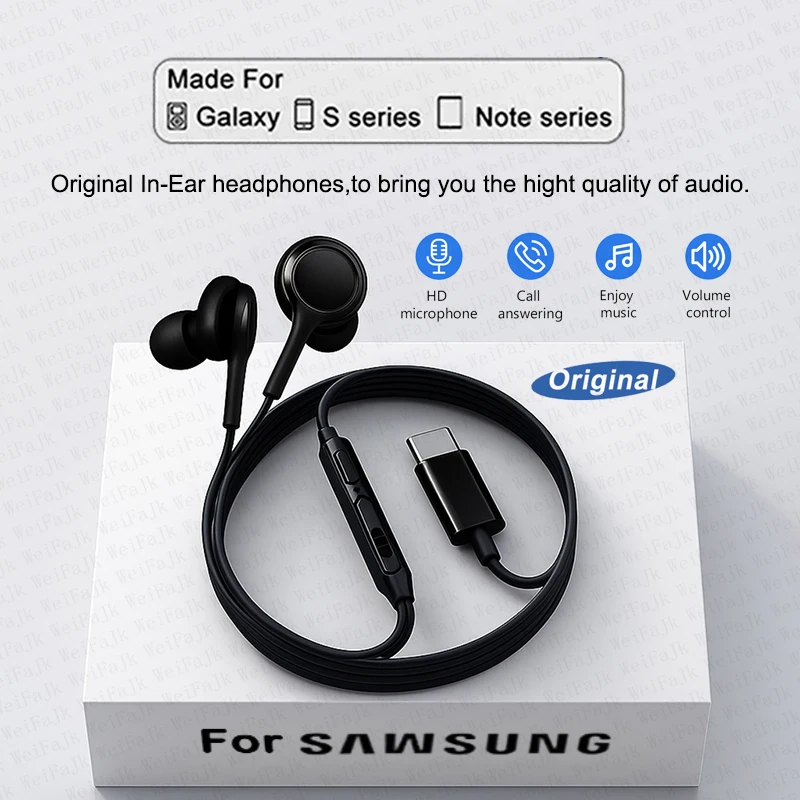 

Original Type C With Wired Earphones For Samsung Galaxy S24 S23 S22 S21 Ultra iPhone 15 16 17 Xiaomi Earbuds 3.5 MM Headphones