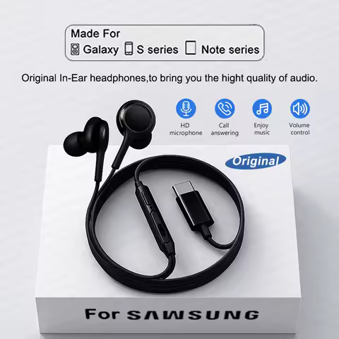 Original Type C With Wired Earphones For Samsung Galaxy S24 S23 S22 S21 Ultra iPhone 15 16 17 Xiaomi Earbuds 3.5 MM Headphones