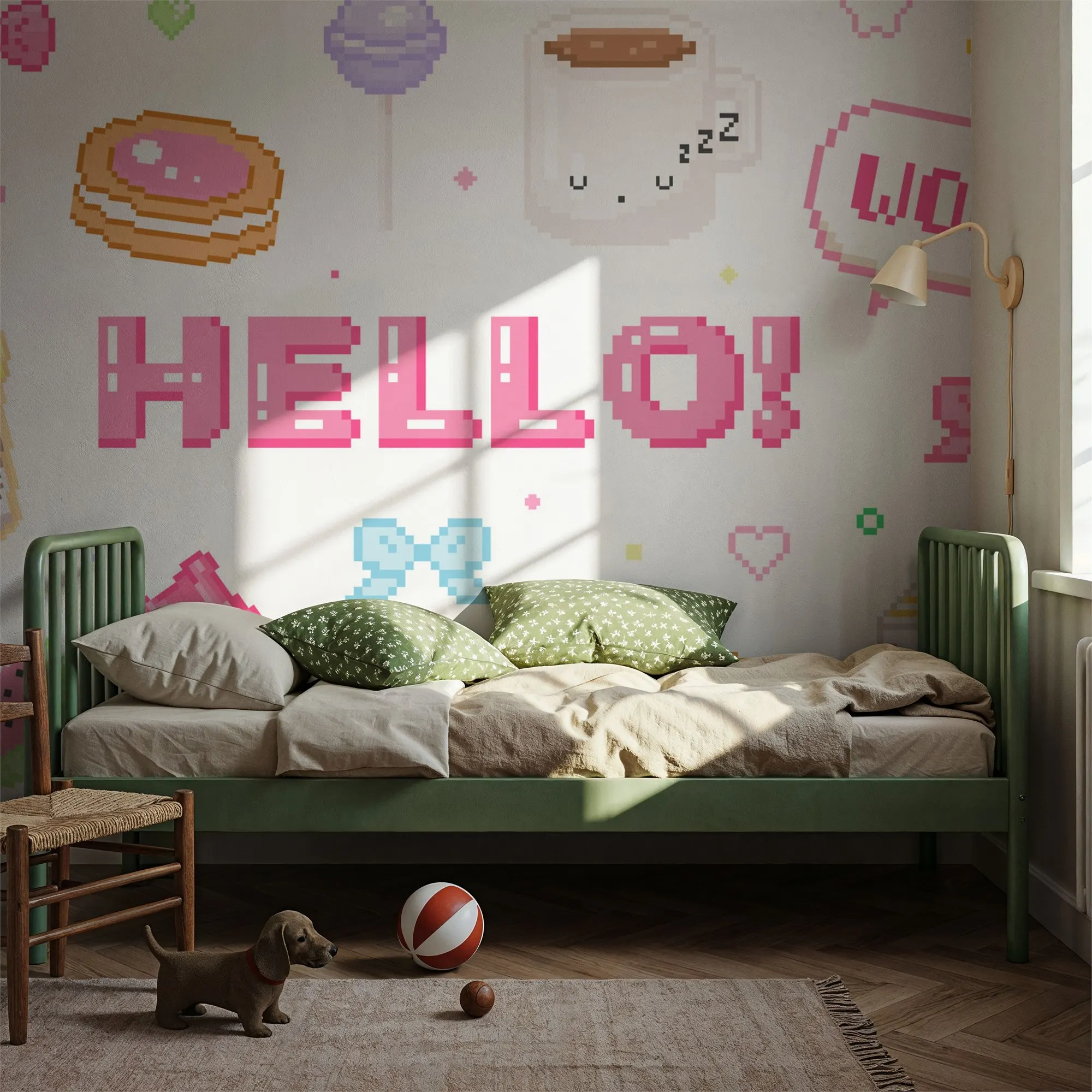 Custom Cute Pixel Hello Light Kids Room Wallpaper Made to Measure Wall Mural
