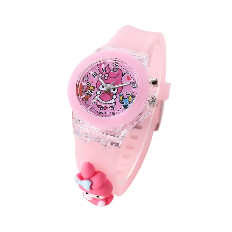 Miniso Anime Cartoon Sanrio Hello Kitty Cinnamoroll Kuromi Orologio al quarzo in silicone luminoso Ragazze Studente Orologio da polso sportivo luminoso