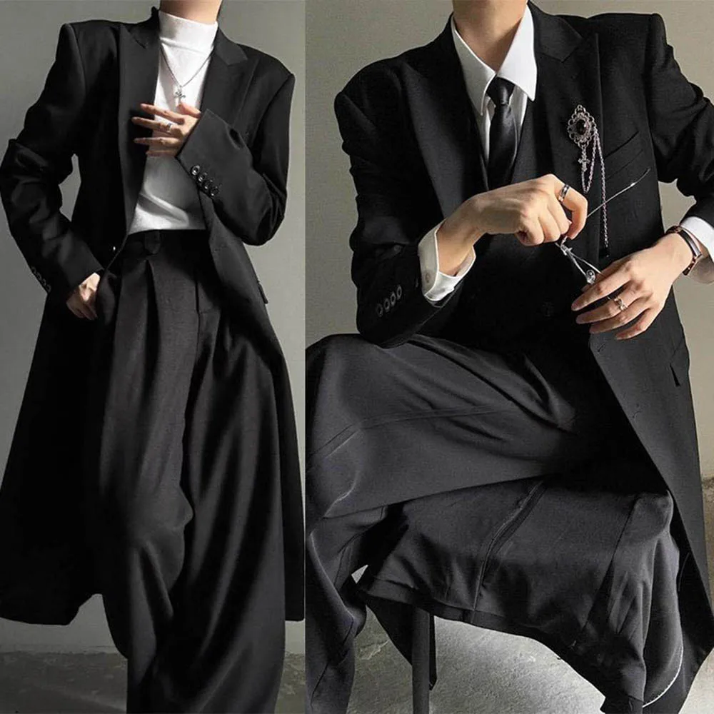 

Мужская осенняя куртка средней длины, темная повседневная ветровка для выступлений на сцене, уличная одежда, модные топы для ночного клуба, мужская одежда, новинка 2023 г.