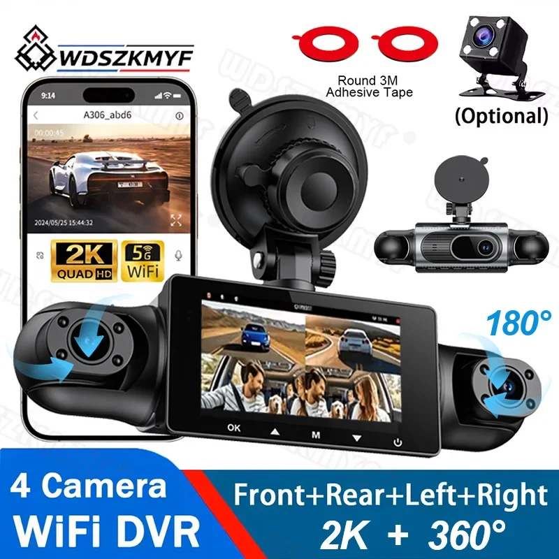 2K Dashcam for cars 360° 4 Channel Black Box WiFi Driving Camera Night Vision Loop Recording 24H Parking Mode car accessorie