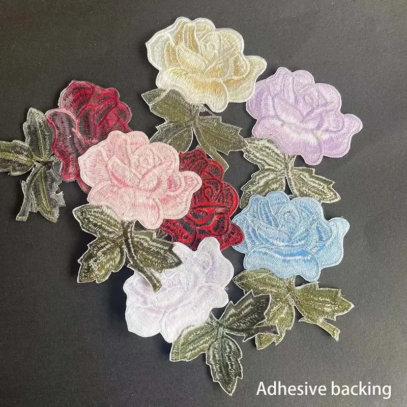 8.5*6.5CM Fabric Flowers Iron On Stickers,Blooming Roses Branch Embroidery Applique Patches Thermocollant For Clothing,Cheongsam