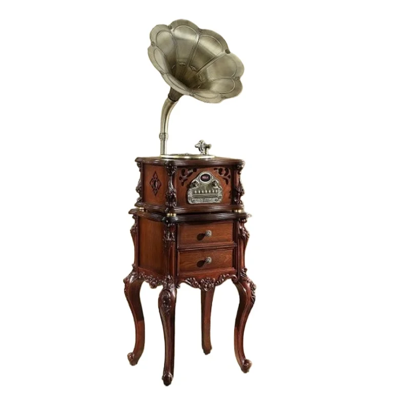 

Solid wood phonograph retro old-fashioned speakers stereo living room home antique bluetooth vinyl record player nostalgia