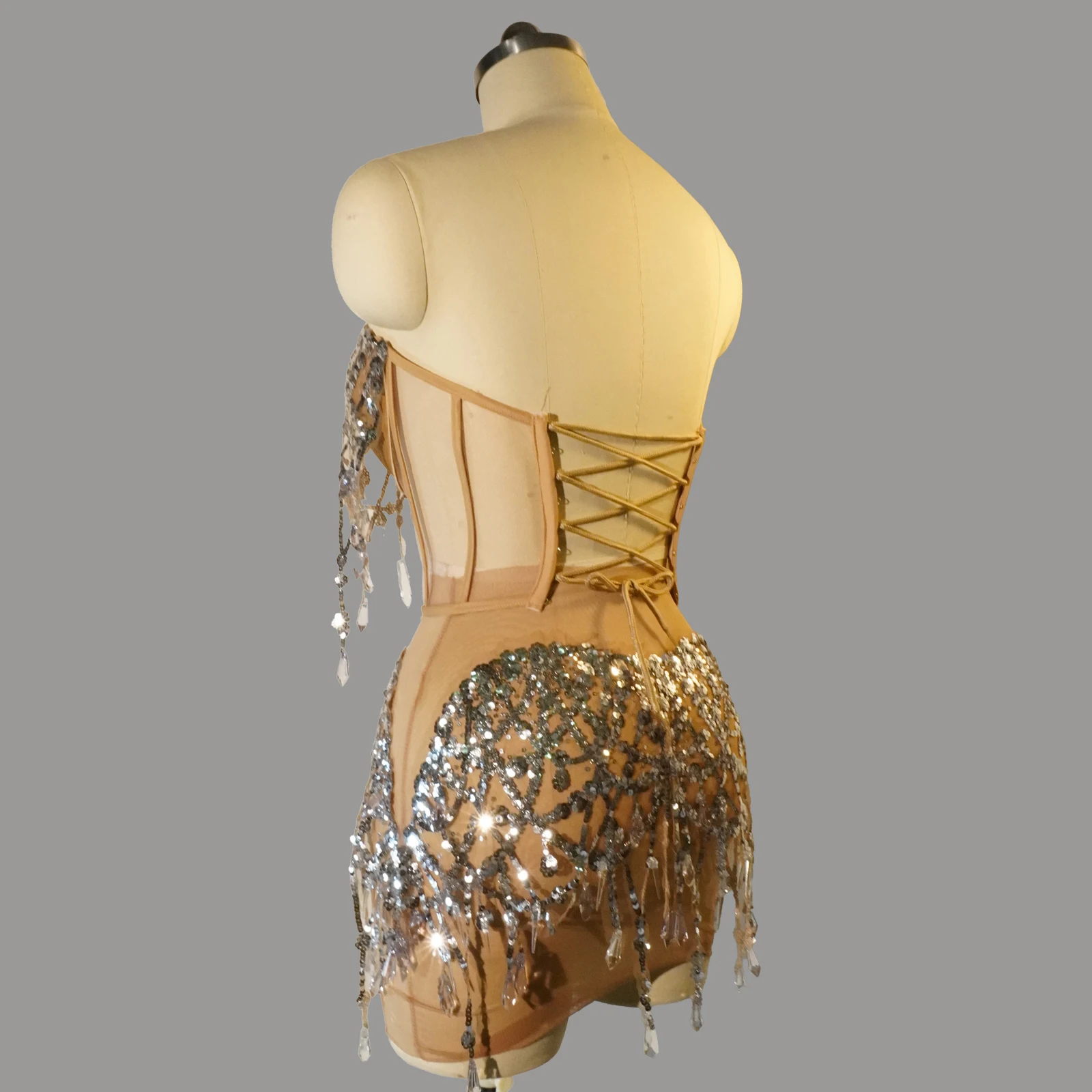 Платье для выпускного вечера из двух частей, костюмы драговой королевы ​ Платье с блестками и блестками для танцев, сексуальная сетка, прозрачная вечеринка, клуб, певица, сцена, празднование