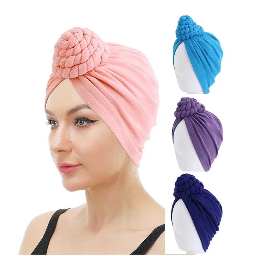 

Women Autumn Winter Knot Bandana Turban Resuable Foldable Bonnet Hat Night Cap Sleep Head Cover Solid Color Headwrap Headscarf