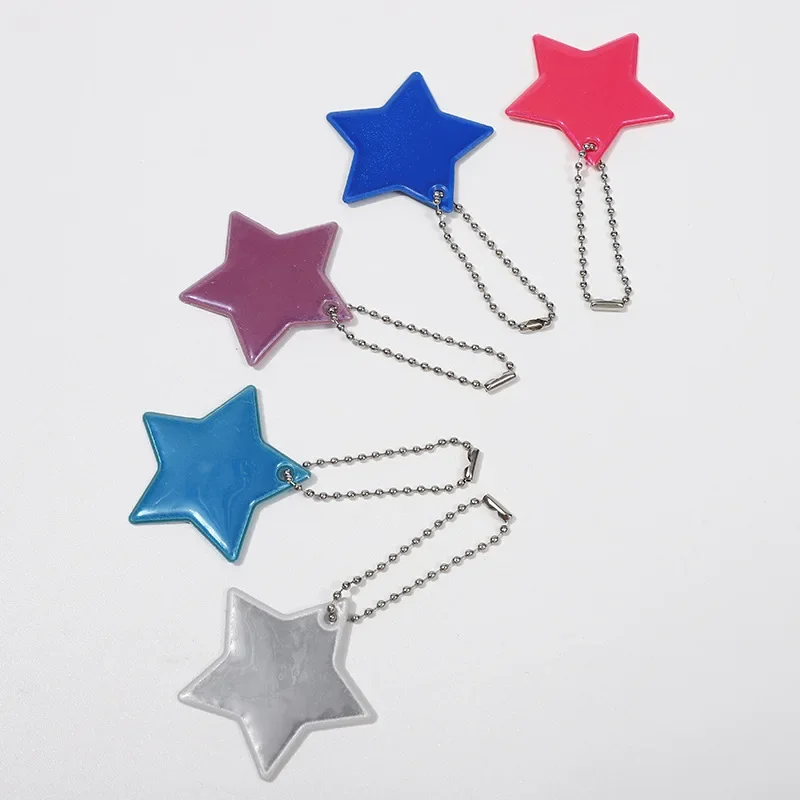 New Arrivals Star Shaped Colorful PVC Reflective Pendant Night High-gloss Safety Marker Bag Keychain Reflector Ornaments 55x55mm