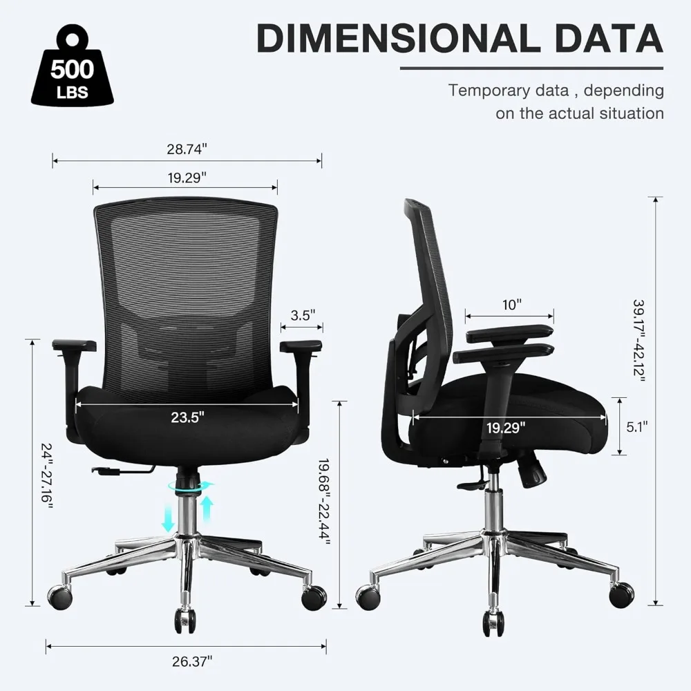 Cadeira de escritório ergonômica com braços 4D e apoio lombar ajustável, grande e alta cadeira de escritório, almofada 500lbs