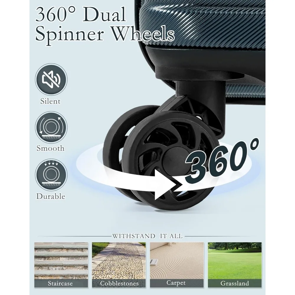 Juego de equipaje de 3 piezas con maleta de mano giratoria de 20 pulgadas, maleta rígida y mochila de viaje - Azul verde azulado