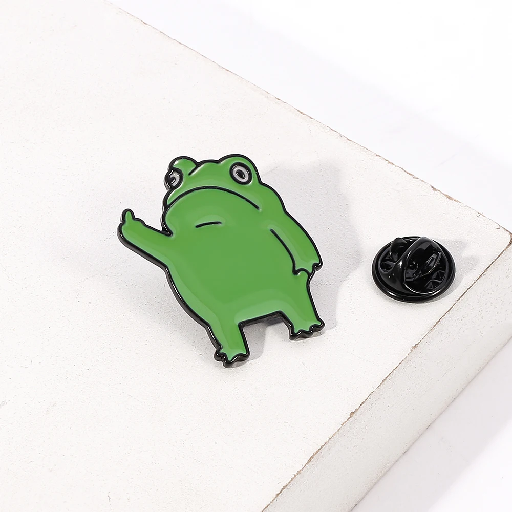 Funny Vertical Middle Finger Frog Brooch Creative Cartoon Animal Metal Badge Personality All-match Clothing Accessories
