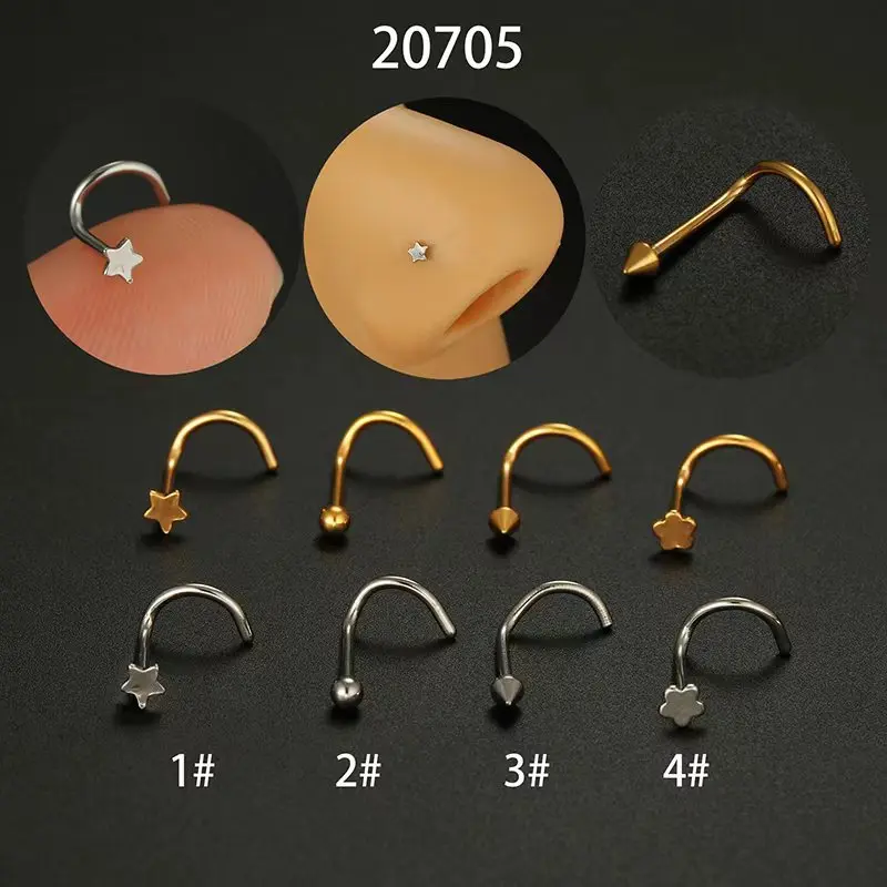1pcs S Stainless Steel Sexy Cubic Zircon Nose Ring Stud Nose Stud Hooks Bar Pin Nose Rings Ear Cuff Body Piercing Man Women