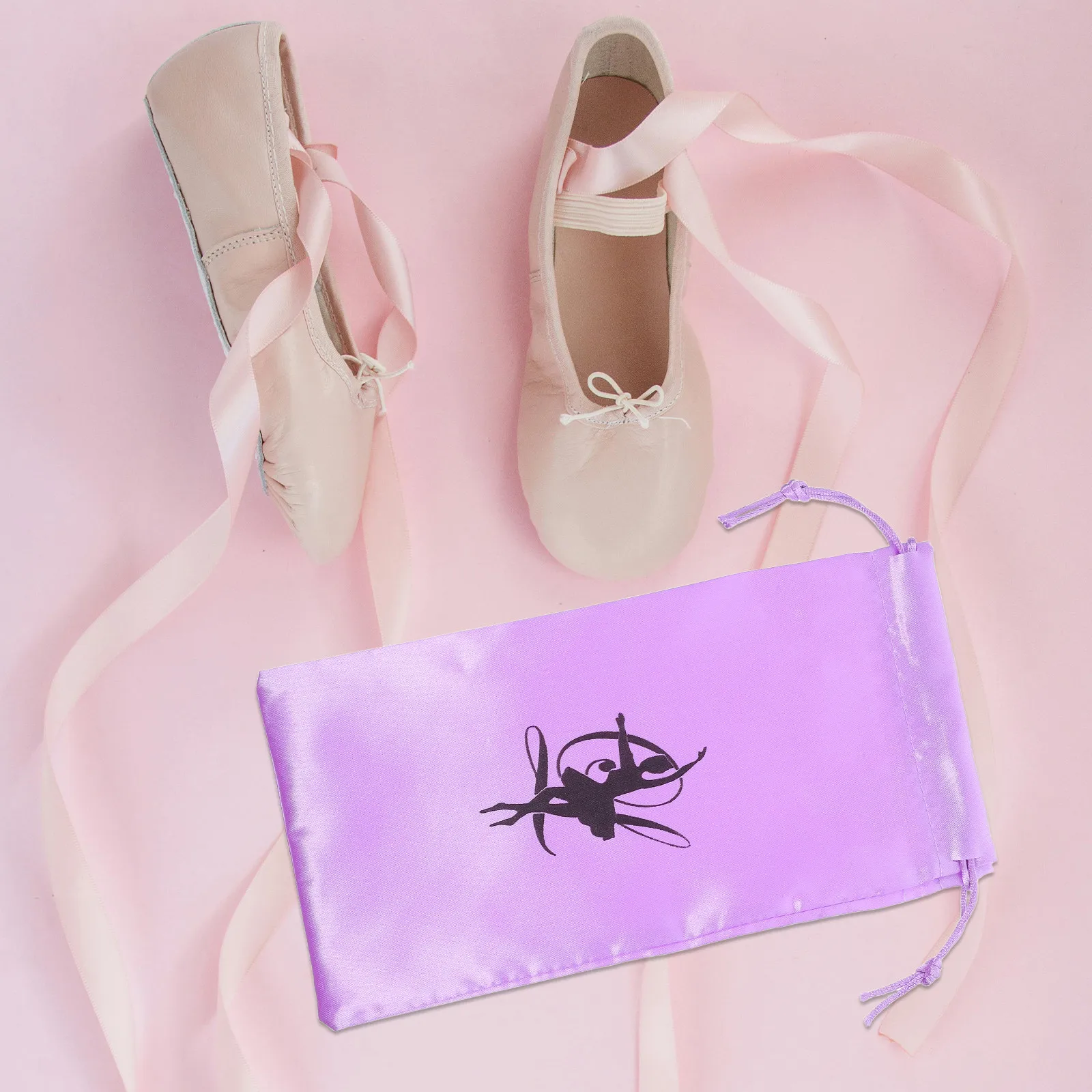 1Pair Elegant Satin Drawstring Shoe Pouch for Dance Shoes Ballet Soft Sole Footwear Storage Bag Large Capacity Portable Washable