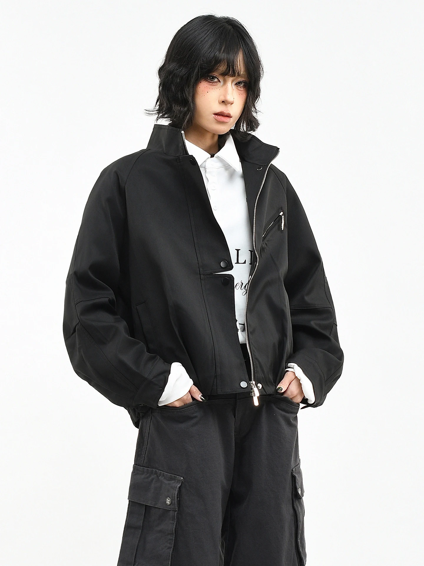 

Женская свободная куртка-бомбер OV Original American Deconstructed Patchwork с воротником-стойкой на молнии, повседневная, в стиле пэчворк