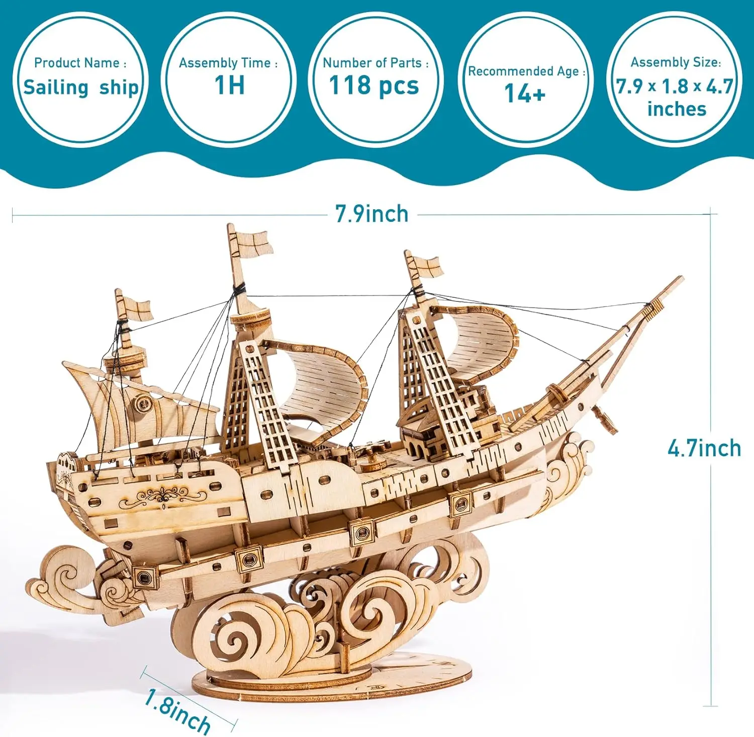 Robotime Vintage Wooden Watercraft Model Kit 3D Wooden Puzzle Best Gift Ideas for Adults Sailling Ship